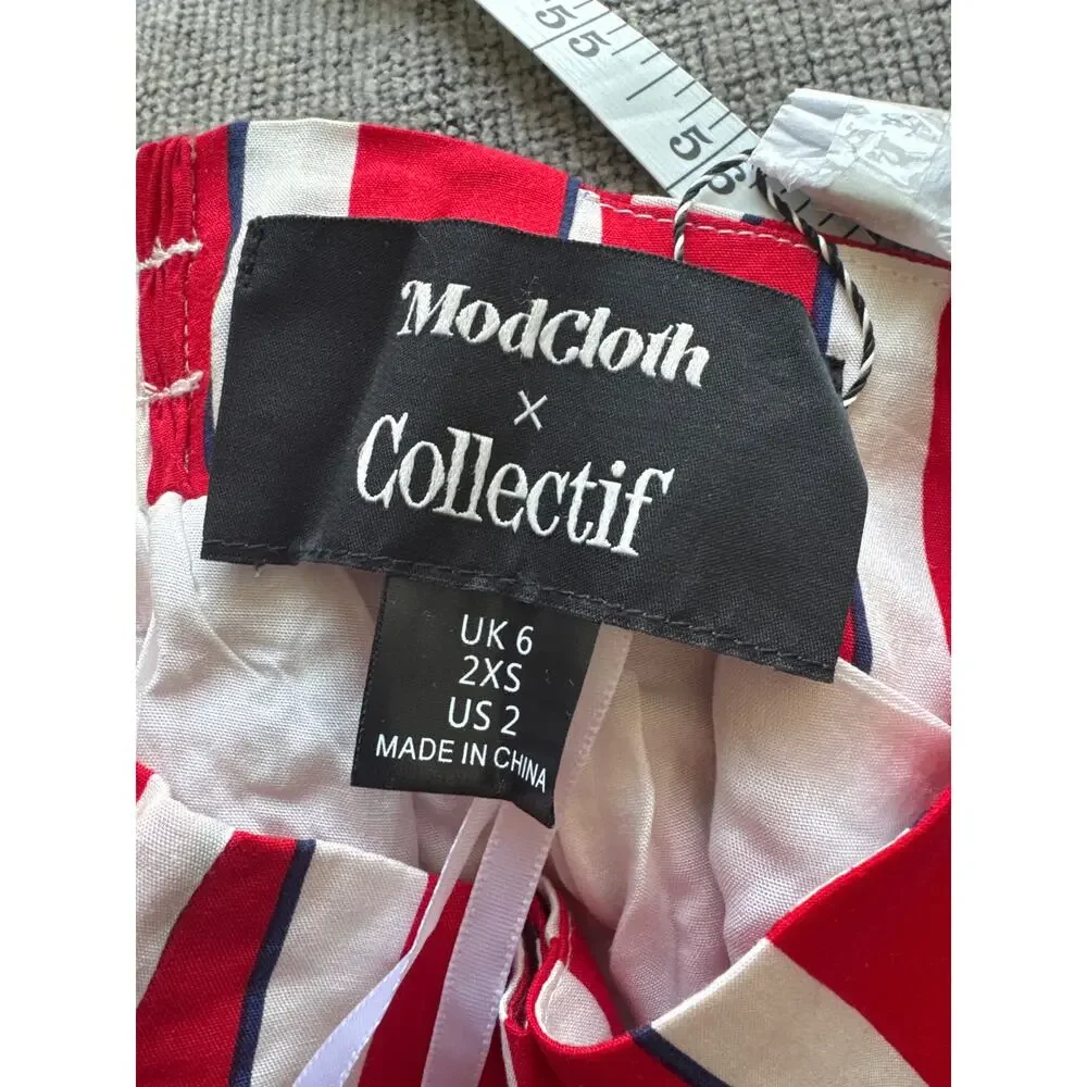Modcloth x Collectif Ornella Yacht Striped A-Line Red White Sz 2 XXS NWT